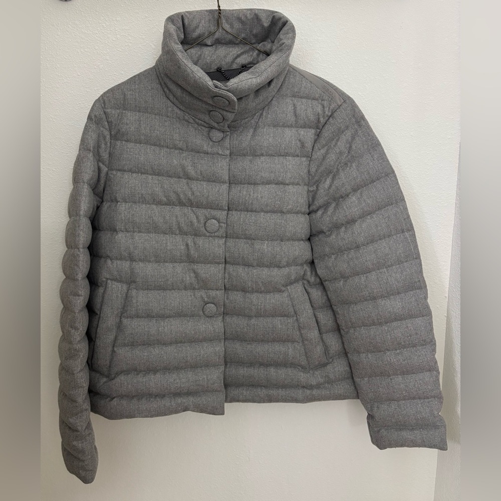 GEOX RESPIRA Gray Womens Wool Down Puffer Coat Jacket Size 12